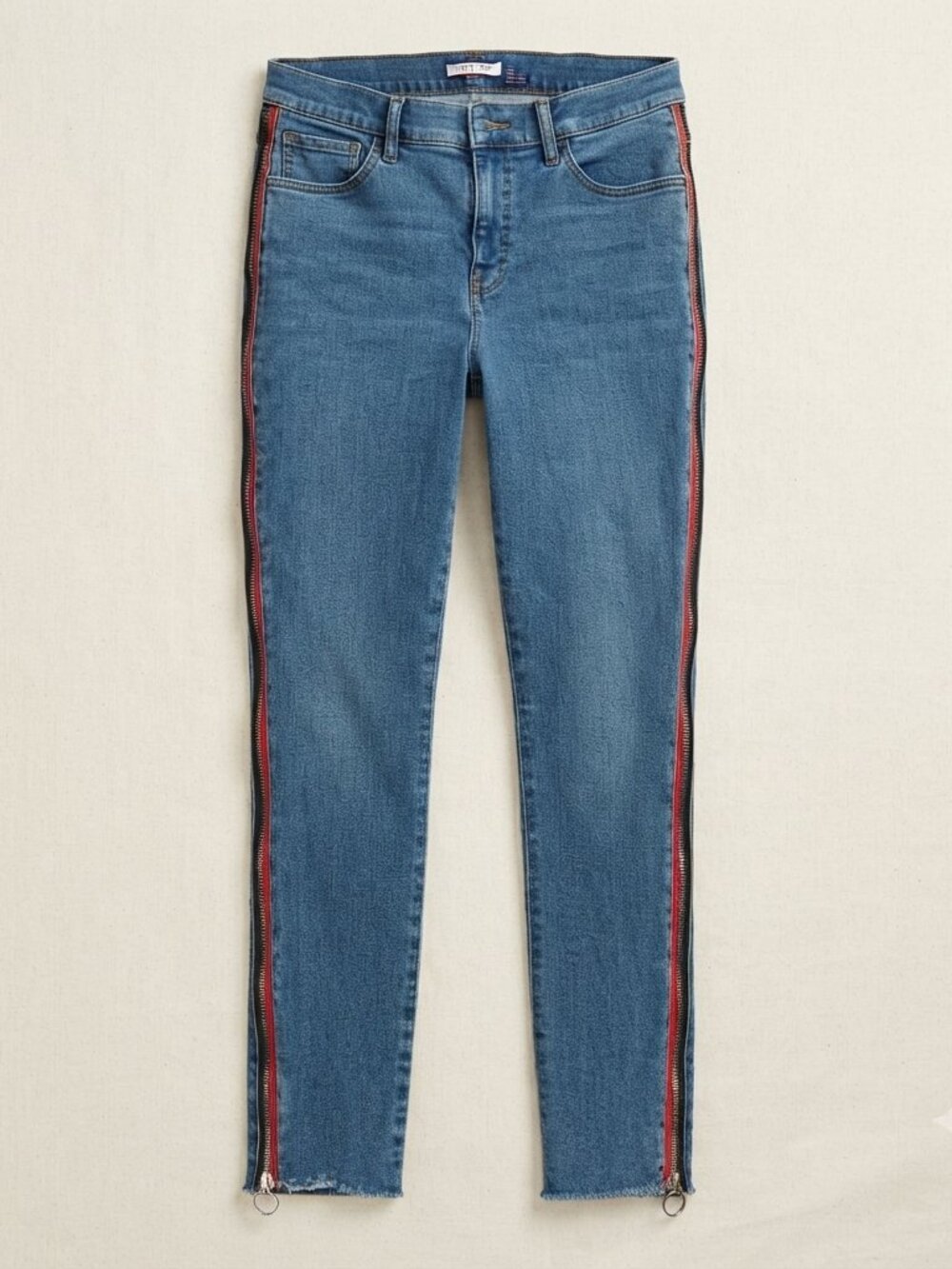 Tommy Hilfiger Denim Skinny Jeans Size 14 — Red/Black Side Stripe Zipper Detail,